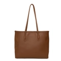Minimalist brown faux leather tote bag with elegant stitching and long double handles - Brown