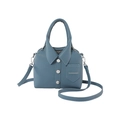 Einzigartige Handtasche im Hemddesign in Graublau aus Leder mit Metallknöpfen und Riemen - Blau