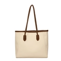 Chic cream white tote bag with dark brown straps for elegant daily commute - White