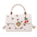 Fashionable white crossbody bag with red cherry patterns and braided handle - White