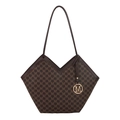 Borsa tote marrone alla moda con monogramma, ciondolo a M dorato e grande capacità a secchiello - Marrone