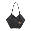 Elegante borsa tote nera monogramma con ciondolo M dorato e design a forma di V - Nero