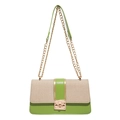 Borsa a tracolla patchwork verde e beige con catena dorata e chiusura quadrata elegante - Verde
