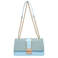 Chic light blue crossbody flap bag with glitter finish and golden chain strap - Blue