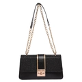 Fashionable black sequin crossbody square bag with gold chain and metal clasp - Black