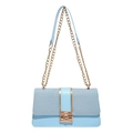 Light blue faux leather crossbody bag with gold chain strap and textured fabric panels - Blue