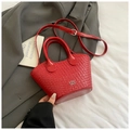 Borsa a secchiello rossa in pelle intrecciata con manici rotondi e tracolla regolabile - Rosso (Senza Ciondolo)