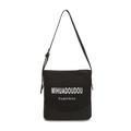 Borsa tote minimalista in tela nera con scritta bianca MIHUADOUDOU e tracolla regolabile - Nero
