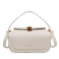 Elegante crèmekleurige lederen crossbodytas met gouden schelpsluiting en verstelbare riem - Wit