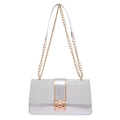 Silver-white sequin patchwork shoulder bag with gold chain strap and turn-lock closure - Silver
