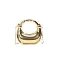 Luxurious gold half-moon evening bag with round top handle and metal snake chain strap - Gold