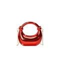 Glossy red acrylic dumpling bag with integrated round handle and gold chain strap - Red