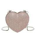 Sparkly heart shaped rhinestone evening bag with elegant silver chain strap - Light Pink