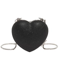 Mini black heart-shaped crossbody bag with glitter finish and silver chain strap - Black