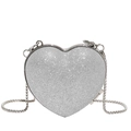 Sparkly silver heart-shaped evening bag with glitter finish and crossbody chain strap - Silver