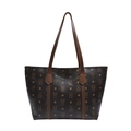 Retro dark brown tote bag with bear monogram pattern and long shoulder straps - Brown