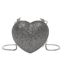 Mini heart-shaped silver sequin crossbody bag with metallic chain strap and shiny finish - Gray