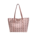 Pink faux leather tote bag with repetitive bear pattern and dual shoulder straps - Pink