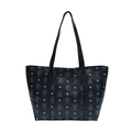 Large black vintage tote bag featuring repeating cartoon bear and diamond patterns - Black