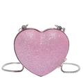 Borsa a cuore con paillettes rosa e tracolla a catena argento da donna - Rosa