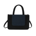 Borsa a mano minimalista in ecopelle nera e denim blu con design patchwork a contrasto - Nero Patchwork Denim Blu