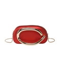 Minimalist red semi-circle crossbody bag with gold handle and snake chain strap - Red