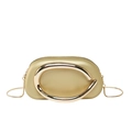 Flat oval gold acrylic clutch bag with C-shaped buckle and gold snake chain strap - Gold