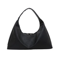 Minimalistische schwarze Hobo-Schultertasche in Halbmondform mit Doppel-Metallreißverschluss - Schwarz