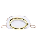 White acrylic evening clutch with minimalist gold C-shaped metal handle and chain strap - White