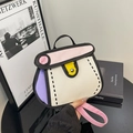 2D cartoon stijl canvas handtas met roze en paarse kleurblokken en 3D visueel effect - Roze