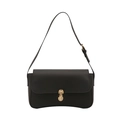 Elegante borsa a tracolla in pelle nera opaca con chiusura rotante dorata a forma di U - Nero