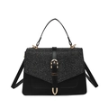 Elegant black glitter handbag with golden U-shaped buckle and adjustable shoulder strap - Black