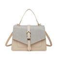 Beige faux leather handbag with silver glitter flap and metallic buckle strap - Khaki