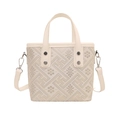 Elegante borsa a secchiello avorio con motivo a trama e tracolla staccabile - Bianco