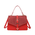 Minimalist red faux leather crossbody bag with glitter flap and gold buckle detail - Red