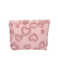 Cute pink plush pouch with embossed heart patterns for makeup and lipstick storage - Light Pink