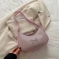 Borsa hobo in paillettes rosa con fiocco metallico argento e tracolla in ecopelle - Rosa