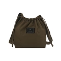 Chic dark brown nylon drawstring bucket bag with adjustable shoulder strap and logo detail - Green