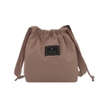 Pink nylon drawstring bucket bag with adjustable straps and minimalist black brand label - Khaki