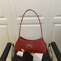 Stylish red crescent underarm bag with silver metal bow and slim shoulder strap - Red