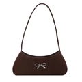 Dark brown leather crescent underarm bag with silver metal bow and shoulder strap - Brown