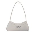 White faux leather crescent bag with silver metallic bow detail and slim shoulder strap - White