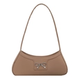 Minimalist khaki bow baguette bag with silver metal ornament and smooth leather finish - Khaki