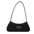 Chic black crescent underarm bag with a decorative silver metal bow accessory - Black