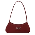 Chic burgundy baguette underarm bag featuring a silver metal bow buckle and matte leather finish - Red