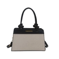 Borsa a mano quadrata intrecciata bicolore con manici in pelle nera e tracolla - Nero