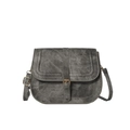Vintage graue Satteltasche im Washed-Denim-Stil mit verstellbarem Gurt und Metallschnalle - Kohlegrau