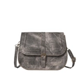 Vintage Satteltasche aus grauem Denim mit beigem Rand und Retro-Metallschnalle in Weiß - Hellgrau