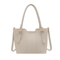 Borsa a secchiello minimalista in pelle beige con dettagli dorati e tracolla sottile - Bianco