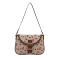 Borsa sottobraccio beige con stampa ciliegie, finiture in cuoio e fibbia dorata - Marrone